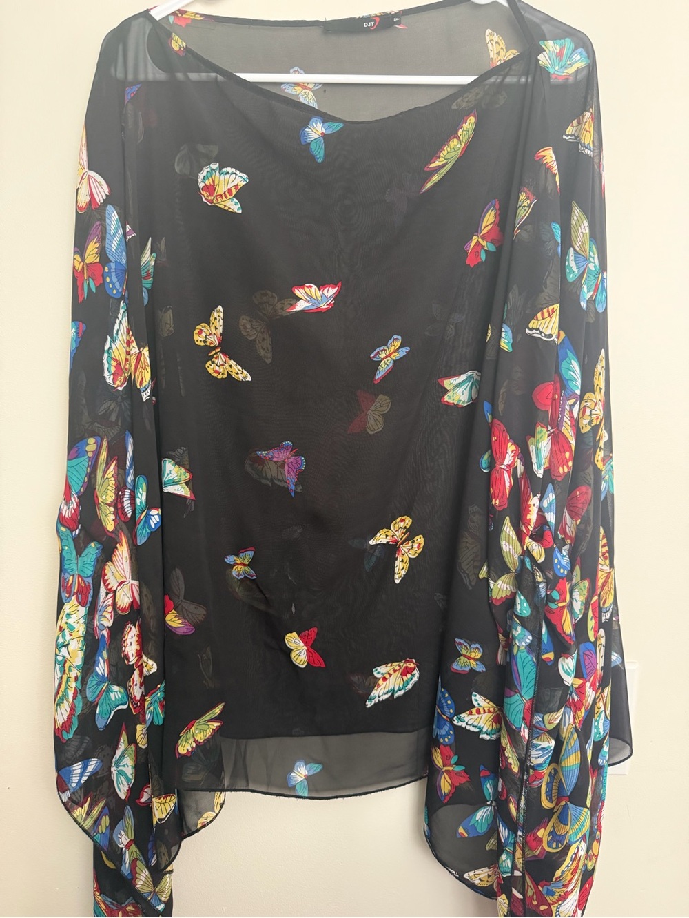 Black Sheer Butterfly-Print Tunic Top - Picture 2 of 3
